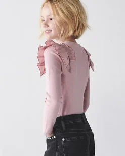 Girls Pink Long Sleeve Rib Frill Bodysuit