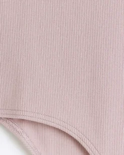 Girls Pink Long Sleeve Rib Frill Bodysuit