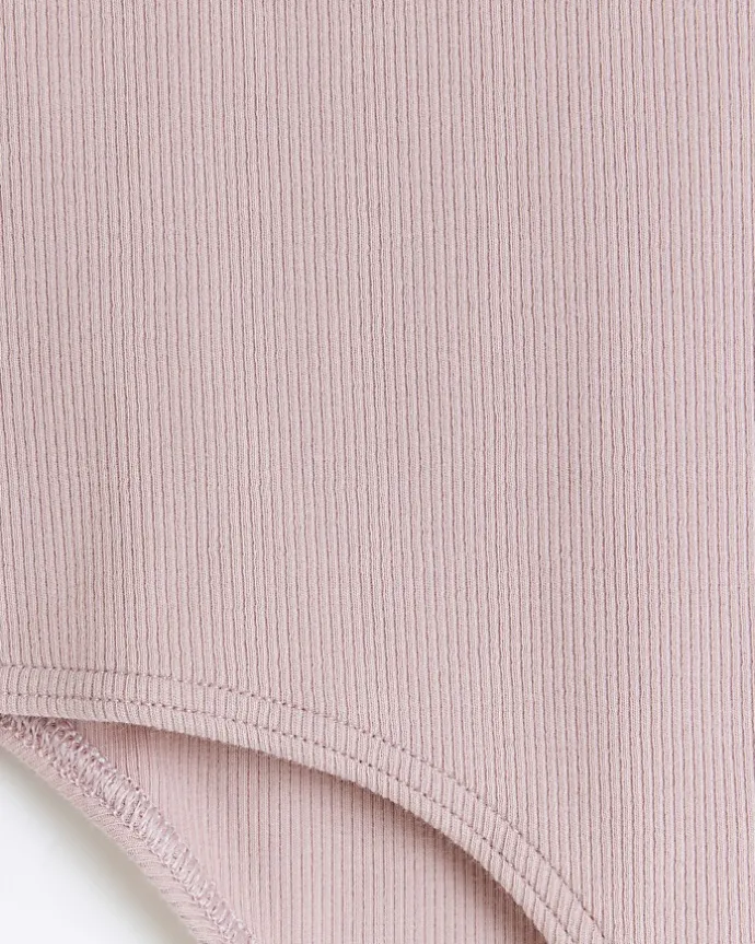 Girls Pink Long Sleeve Rib Frill Bodysuit