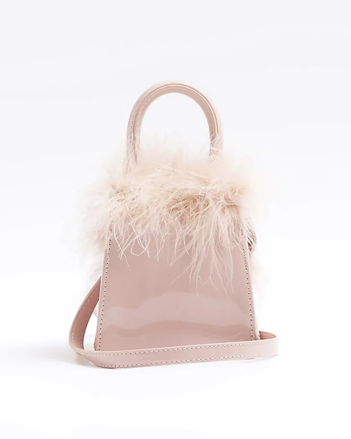 Girls pink patent feather cross body bag