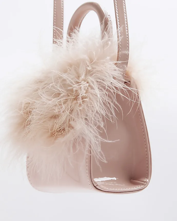 Girls pink patent feather cross body bag