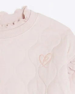 Girls pink quilted frill sweatshirt