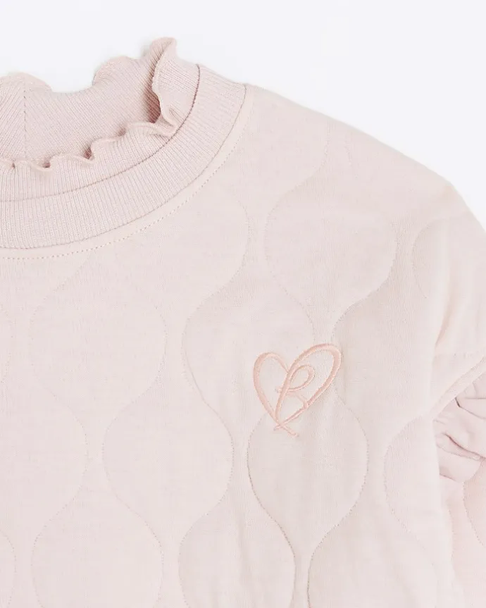 Girls pink quilted frill sweatshirt
