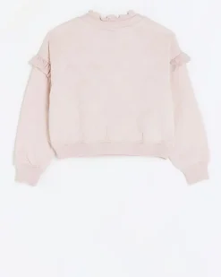 Girls pink quilted frill sweatshirt