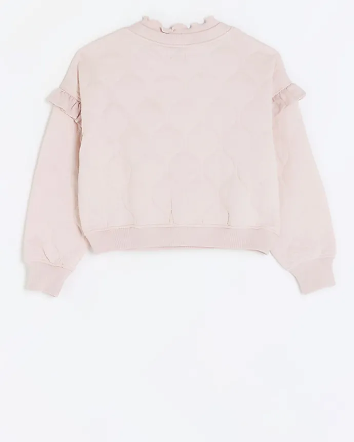 Girls pink quilted frill sweatshirt