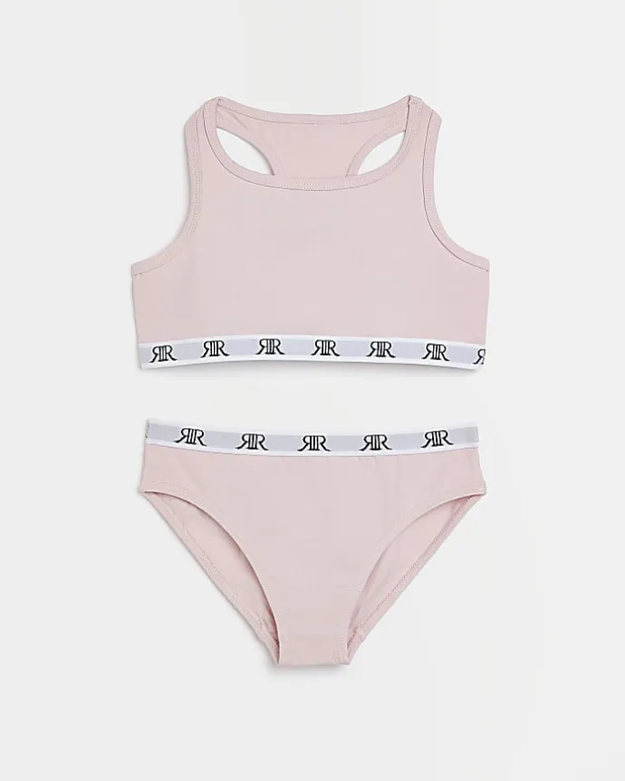 Girls pink racer crop top and briefs set