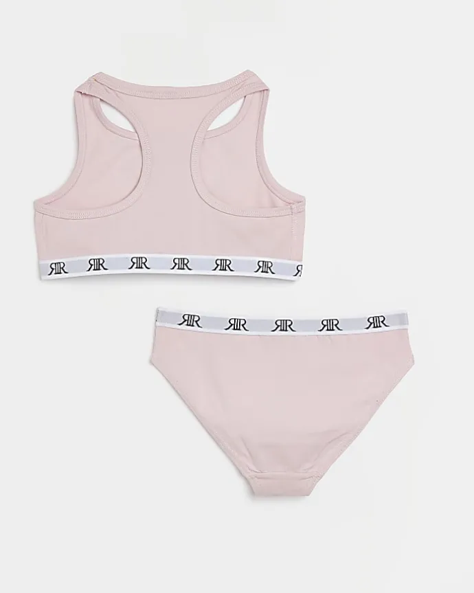 Girls pink racer crop top and briefs set