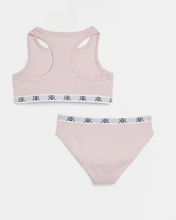 Girls pink racer crop top and briefs set