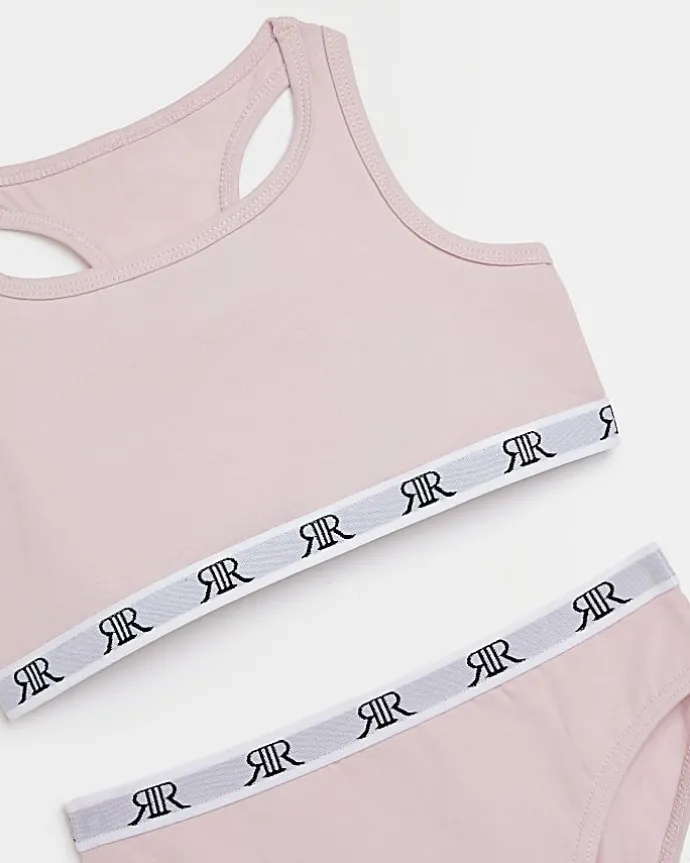 Girls pink racer crop top and briefs set
