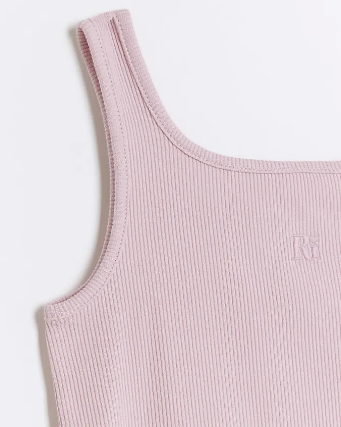 Girls pink rib embroidered logo crop vest