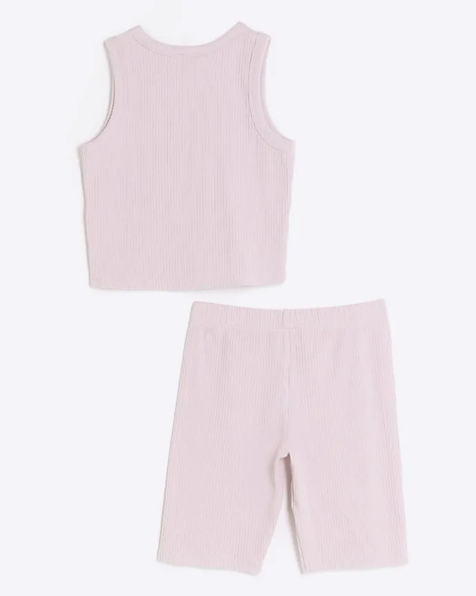 Girls pink rib tank top and shorts set