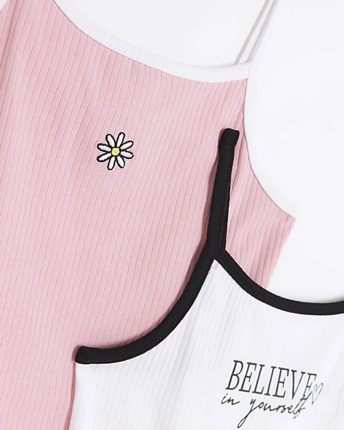 Girls Pink Ribbed Cami top 2 Pack