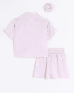 Girls pink satin stripe short pyjama set