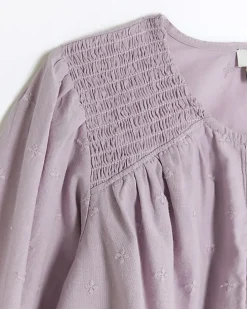 Girls purple embroidered button up blouse