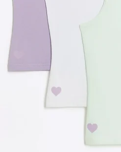 Girls purple heart vest top 3 pack