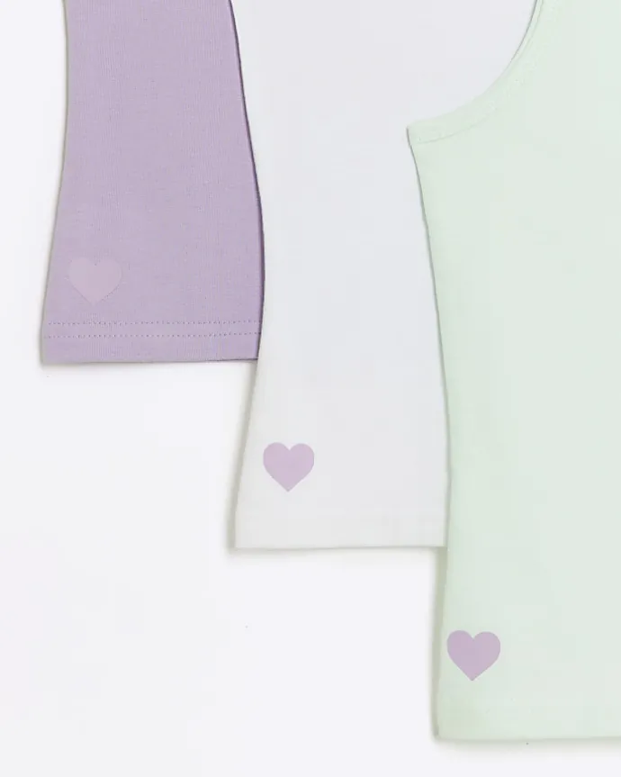 Girls purple heart vest top 3 pack