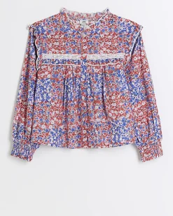 Girls Red floral lace blouse