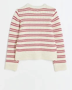 Girls red knit striped cardigan