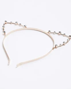 Girls Rose Gold Diamante Cat Ear Hair Band