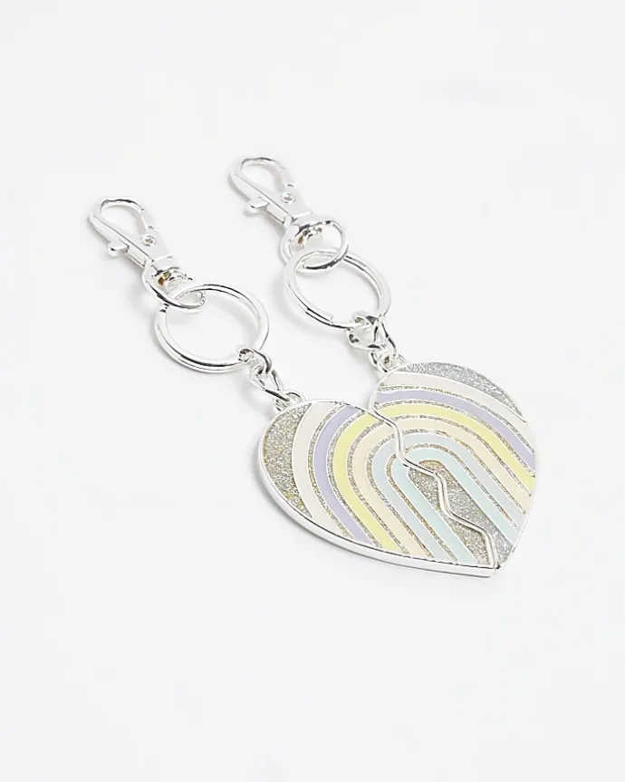 Girls silver BFF Pastel Heart Keyring