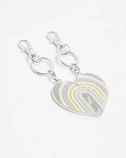 Girls silver BFF Pastel Heart Keyring