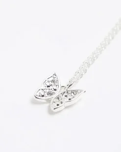 Girls silver butterfly necklace and earrings