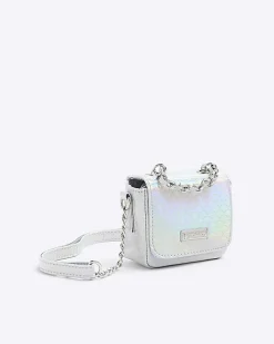Girls silver iridescent chain cross body bag