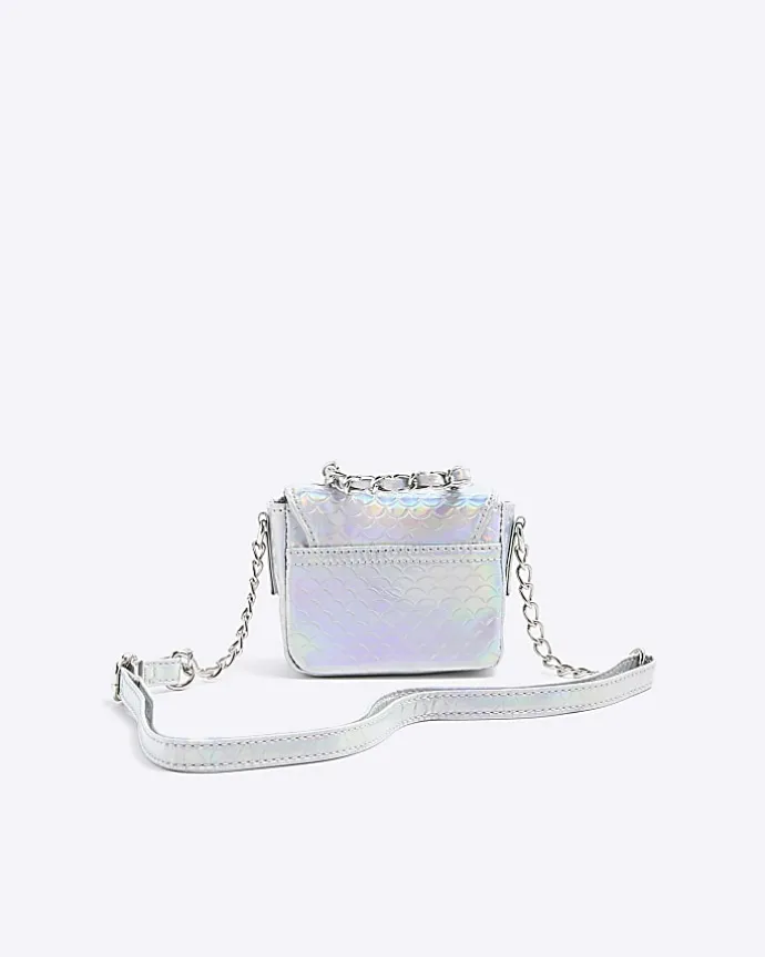 Girls silver iridescent chain cross body bag