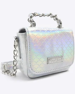 Girls silver iridescent chain cross body bag