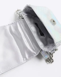 Girls silver iridescent chain cross body bag