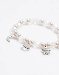 Girls silver pearl charm bracelet