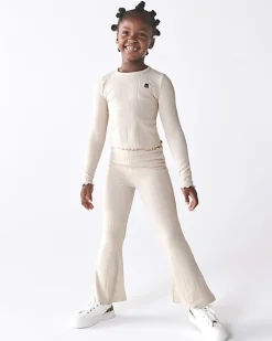 Girls stone long sleeve rib lettuce hem top