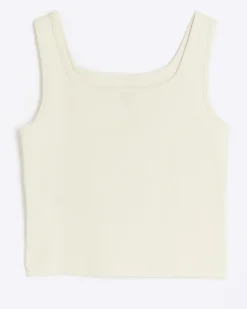 Girls stone rib embroidered logo crop vest