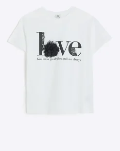 Girls white corsage love t-shirt