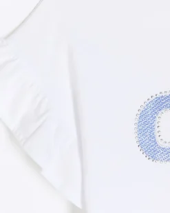 Girls white diamante frill t-shirt