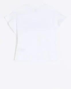 Girls white diamante frill t-shirt