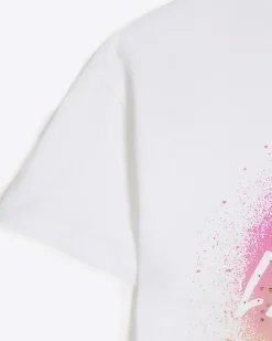 Girls white embellished graphic t-shirt