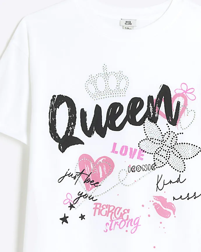 Girls white embellished queen bee t-shirt