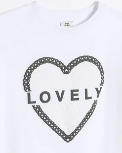 Girls white embossed cropped graphic t-shirt