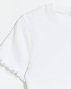 Girls white embroidered logo crop t-shirt