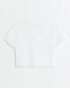 Girls white embroidered logo crop t-shirt