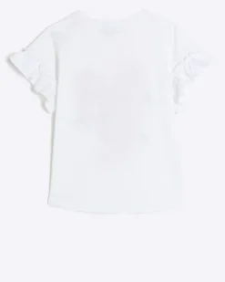 Girls white glitter heart t-shirt