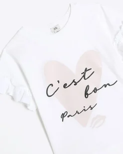 Girls white glitter heart t-shirt