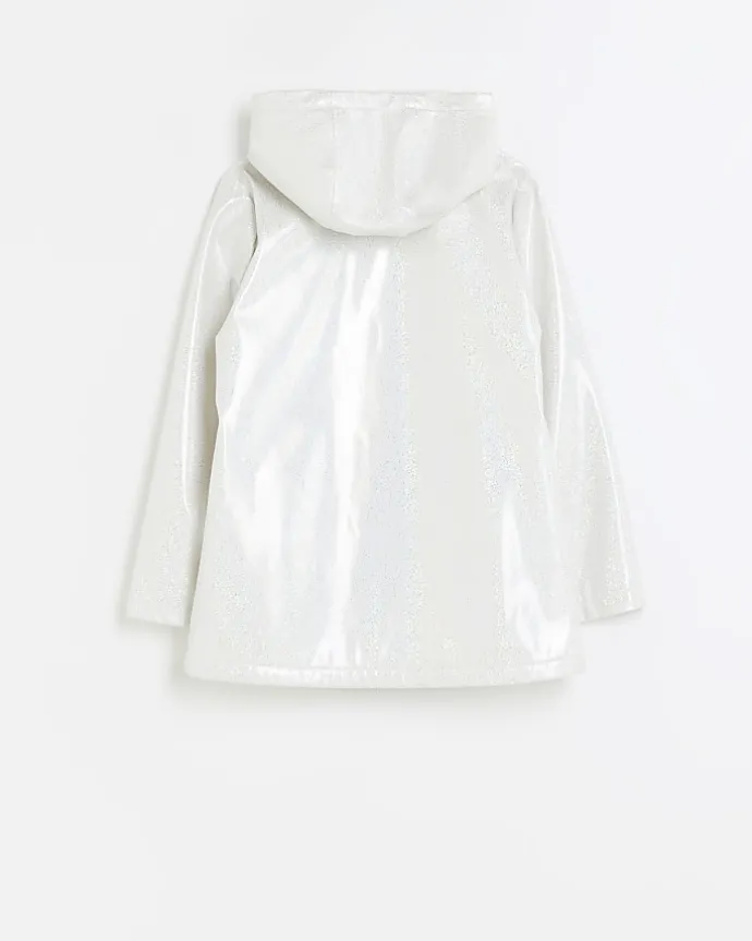 Girls white glitter hooded rain coat