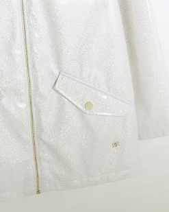Girls white glitter hooded rain coat