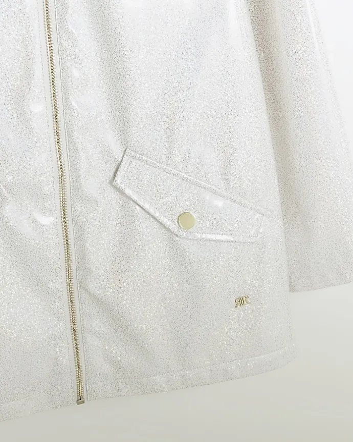 Girls white glitter hooded rain coat