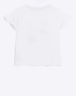 Girls white graphic frill t-shirt