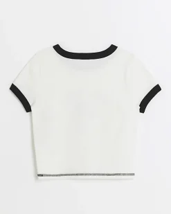Girls white lips graphic crop t-shirt
