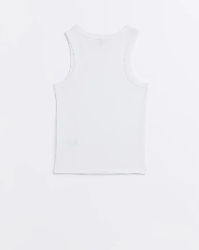 Girls white Long line ribbed tank top