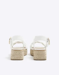 Girls white plait strap wedge sandals